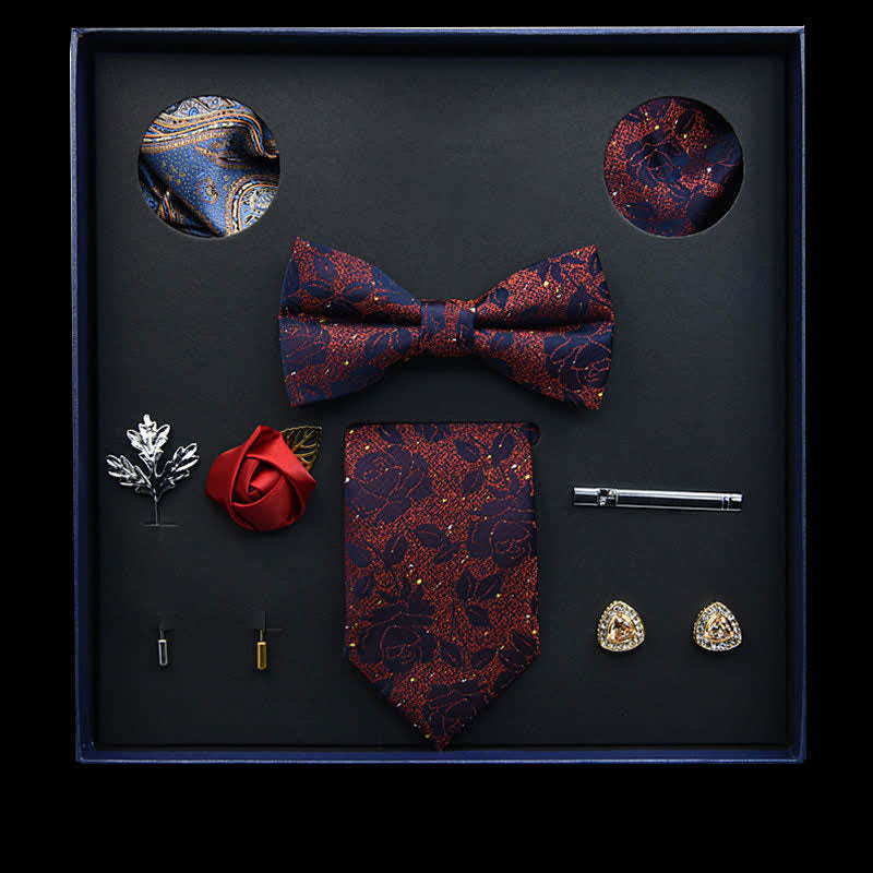 8 pezzi papillon vintage a forma di foglia rossa e blu in scatola regalo - Rosso e blu - image 0