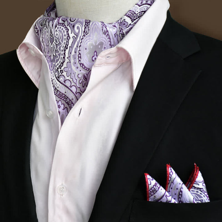 Set da 2 pezzi di fazzoletto da taschino e cravatta con motivo Paisley floreale di lusso color lavanda