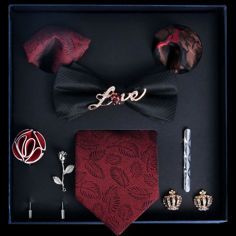 8 pezzi papillon di lusso con stampa nobile nera e rossa scura, confezione regalo - Nero e rosso scuro - image 0