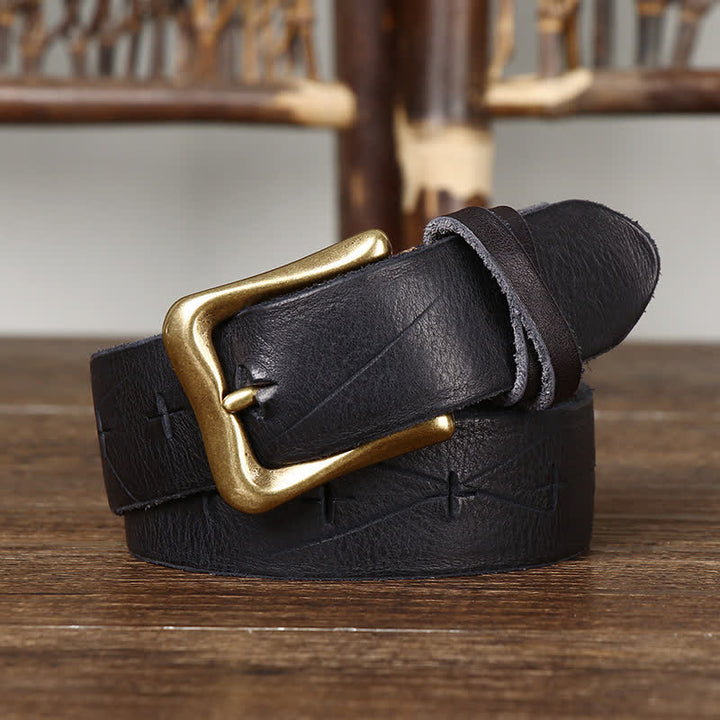 Cintura in pelle vintage da uomo con intaglio crack - Nero - 44 - image 8