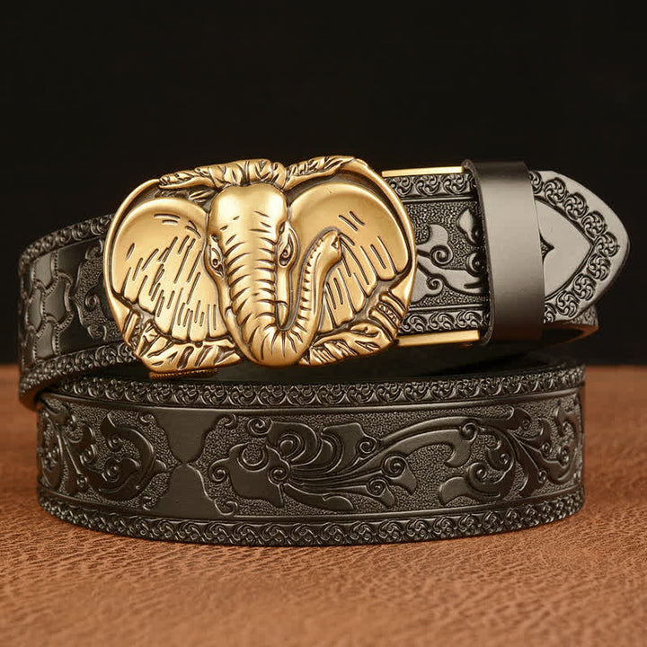 Cintura in pelle di elefante con grandi orecchie da uomo - Oro e nero - 46 - image 8