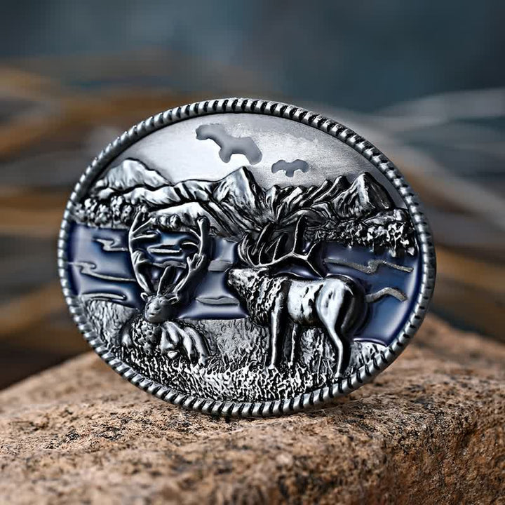 Cintura in pelle con fibbia a forma di cervo con smalto fai da te da uomo - Argento antico - Senza cintura - image 0