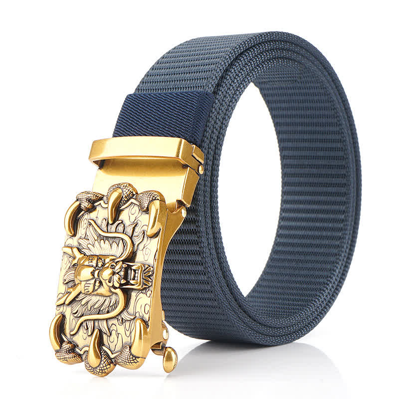 Cintura in nylon con decorazione drago casual da uomo - Blu / Oro - 48" - image 19