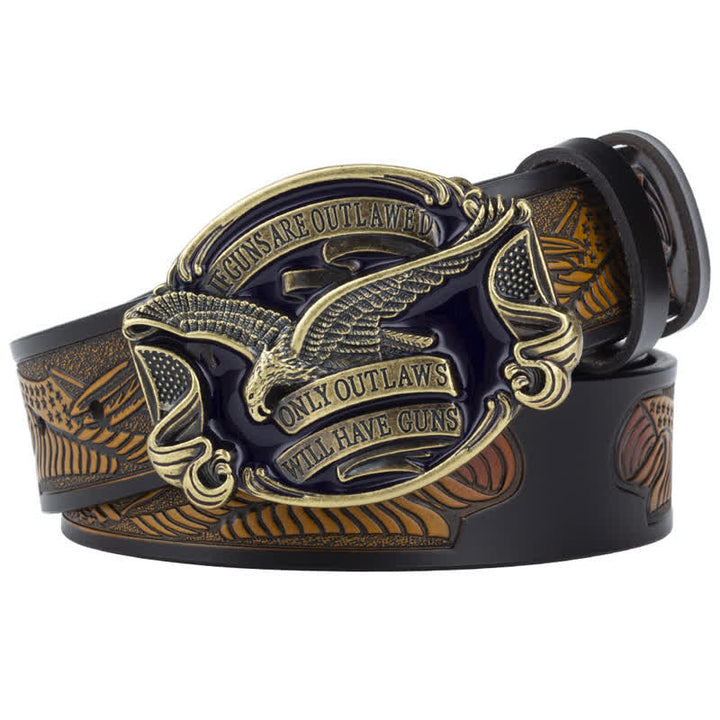 Cintura in pelle con bandiera americana Soaring Eagle da uomo - Cammello / Bronzo - 46 - image 11
