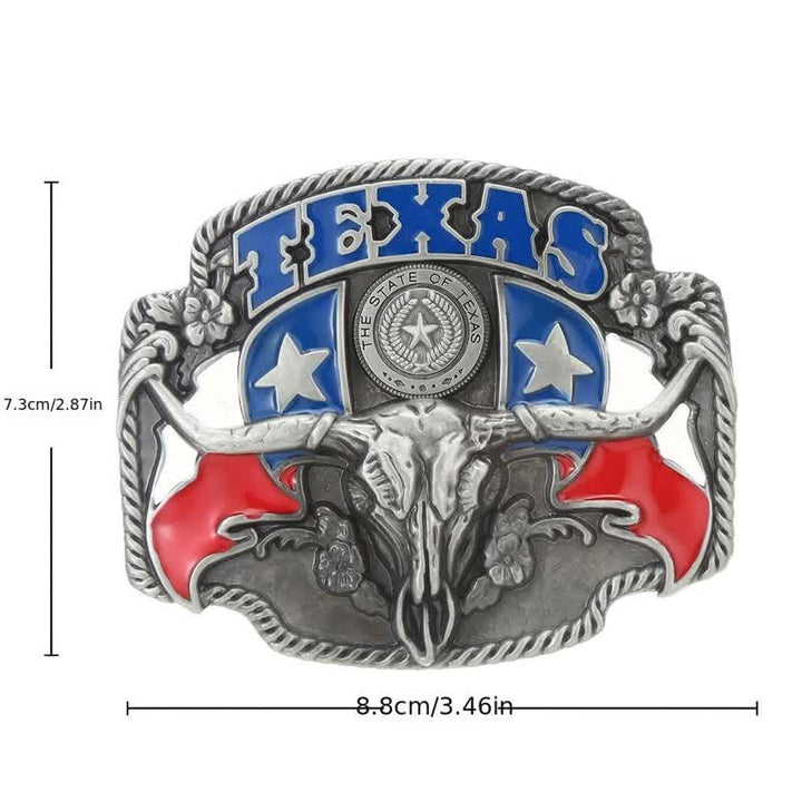Cintura in pelle fai da te con fibbia a forma di toro Longhorn con bandiera del Texas da uomo