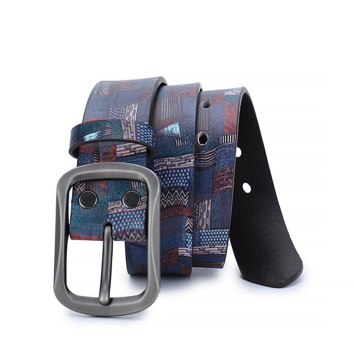 Cintura in vera pelle con motivo graffiti blu navy