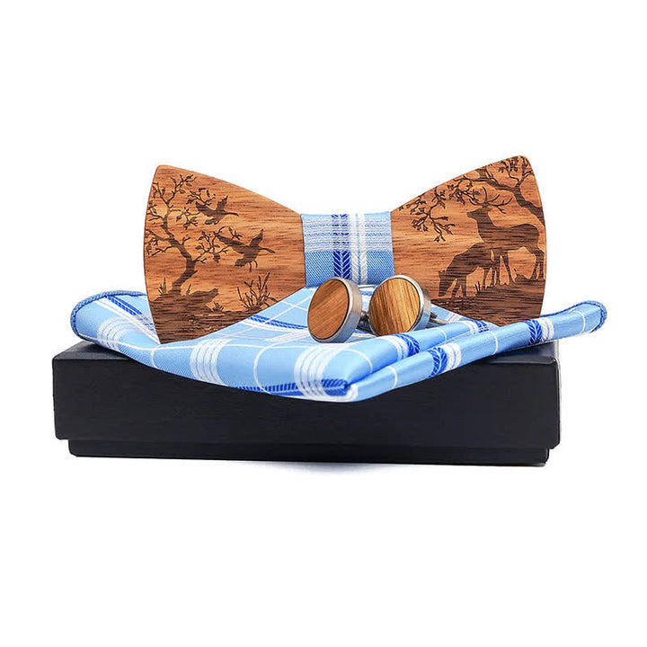 Set di 3 papillon in legno con motivo a alce natalizio da uomo