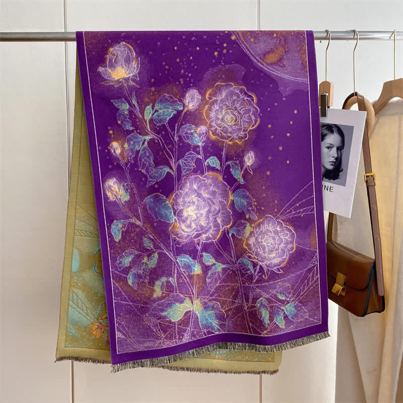 Sciarpa ispessita con pittura a olio di scena magnifica da donna - Rosa viola - image 30