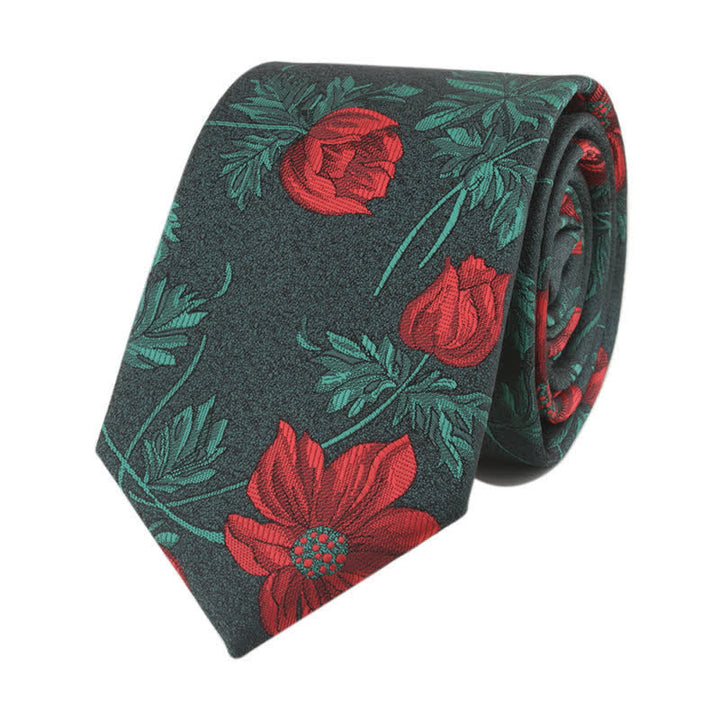 Cravatta da uomo con fiore e gambo - Rosso e verde - image 2
