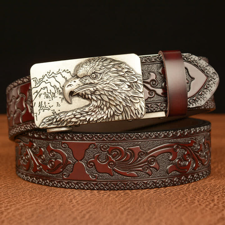Cintura da uomo in pelle intagliata con testa d'aquila - Argento e marrone - 46 - image 14