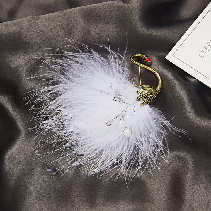 Spilla da donna con piuma di peluche a forma di cigno bianco/nero