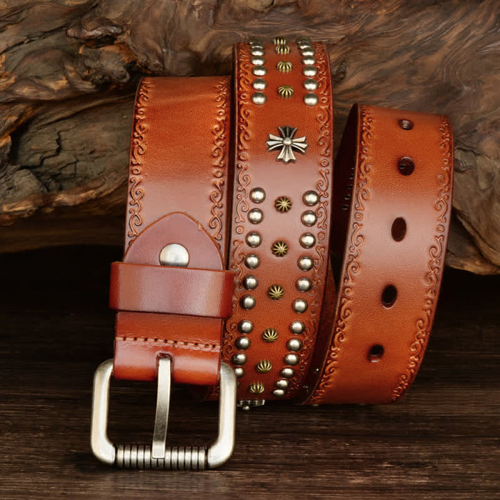 Cintura unisex con decorazione a borchie e borchie incrociate in stile rock