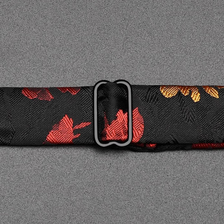 Papillon floreale cadente nero e rosso da uomo