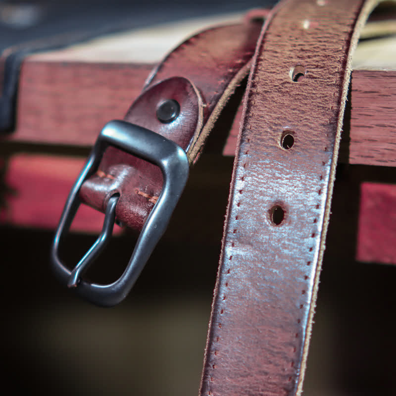 Cintura in pelle stile western invecchiato da uomo