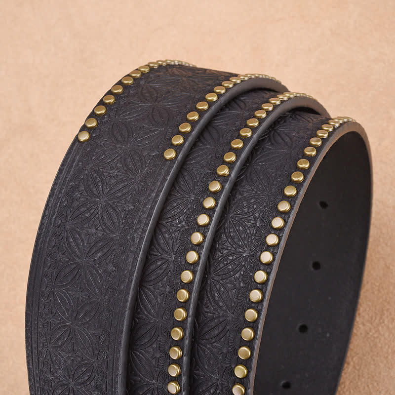 Cintura da uomo in pelle con rivetti Longhorn Steer Antique