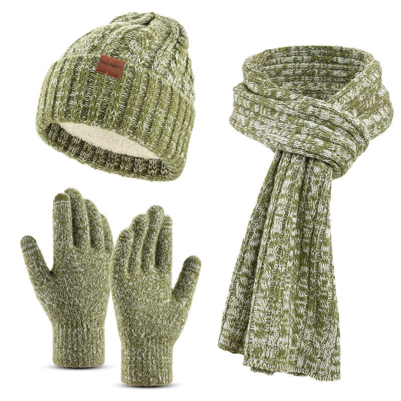 3 pezzi unisex elegante cappello sciarpa lunga touch screen guanti set - Verde - Regolabile (circa 17,72"-25,78") - image 0