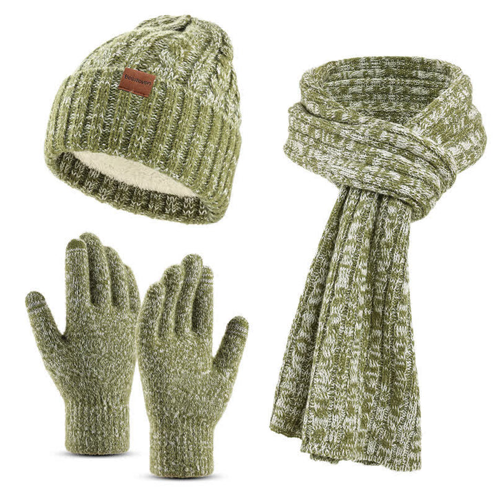 3 pezzi unisex elegante cappello sciarpa lunga touch screen guanti set - Verde - Regolabile (circa 17,72"-25,78") - image 0