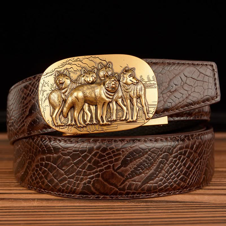 Cintura in pelle con motivo coccodrillo Pack Of Wolves da uomo