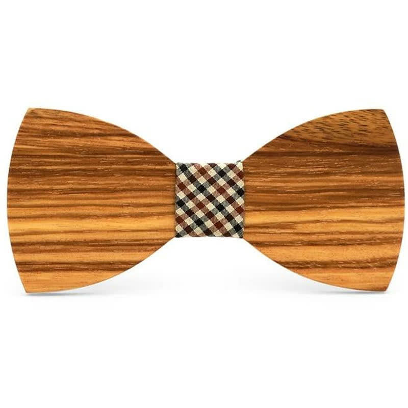 Papillon in legno con venature naturali da uomo - Plaid marrone - image 1