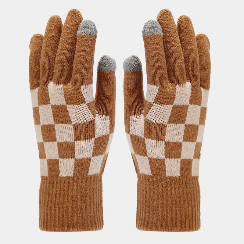 Set di 3 cappelli, sciarpe e guanti a quadri a scacchi unisex