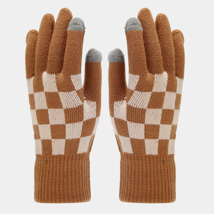 Set di 3 cappelli, sciarpe e guanti a quadri a scacchi unisex