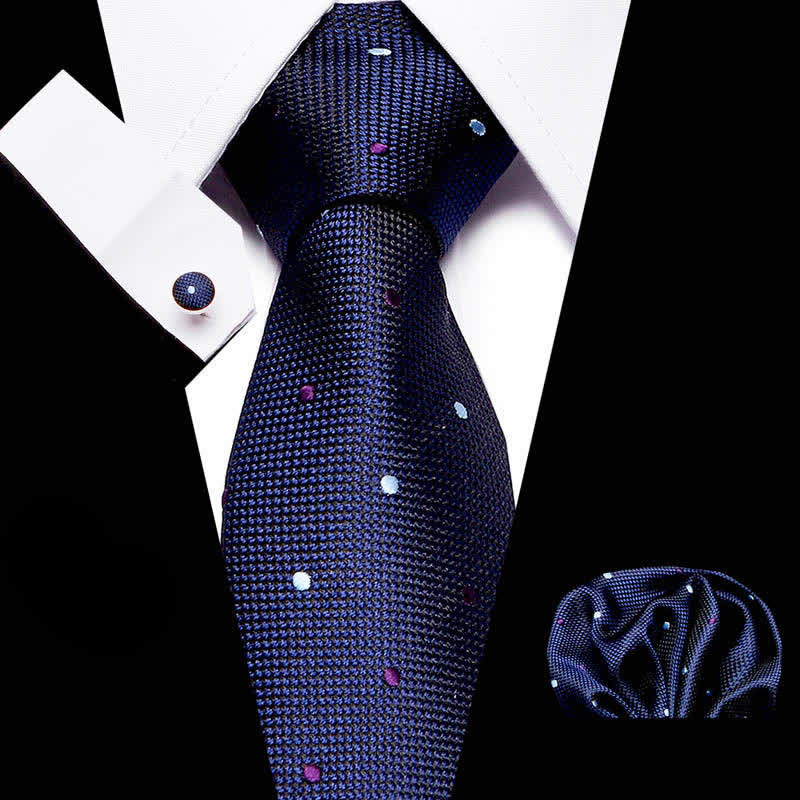 Set di 3 cravatte da uomo a pois blu navy e viola - Blu marino e viola - image 0