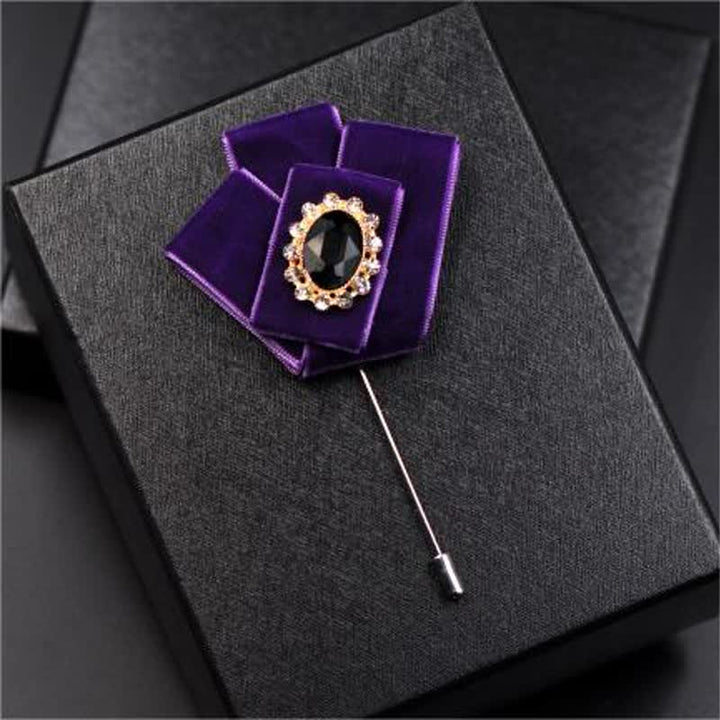 2 pezzi Royal Rhinestone Spilla Velluto Papillon Set