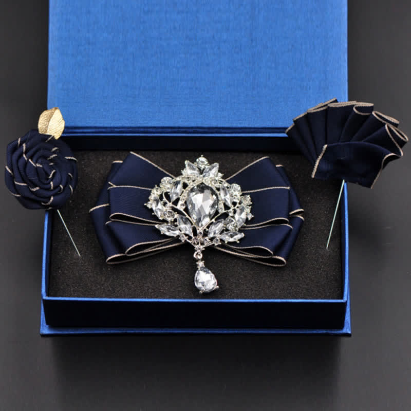 Set di 3 papillon con spilla e strass a righe