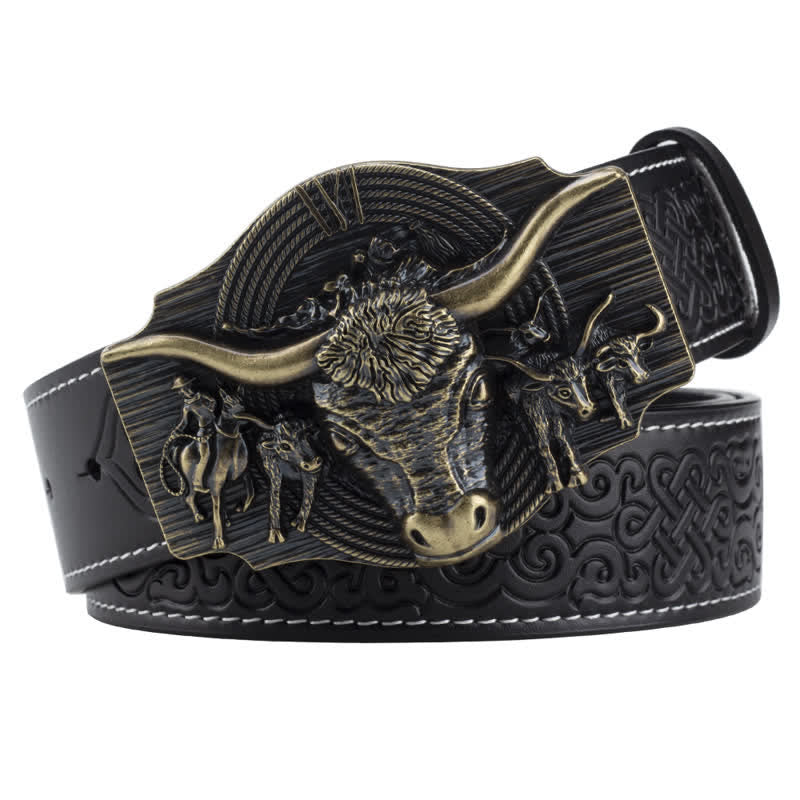 Cintura in pelle goffrata Longhorn Bull da uomo - Nero / Bronzo - 46 - image 10