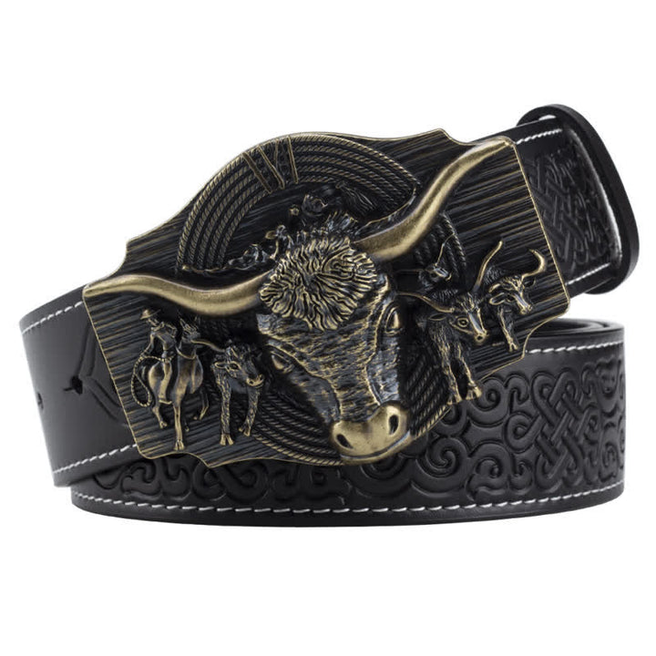 Cintura in pelle goffrata Longhorn Bull da uomo - Nero / Bronzo - 46 - image 10
