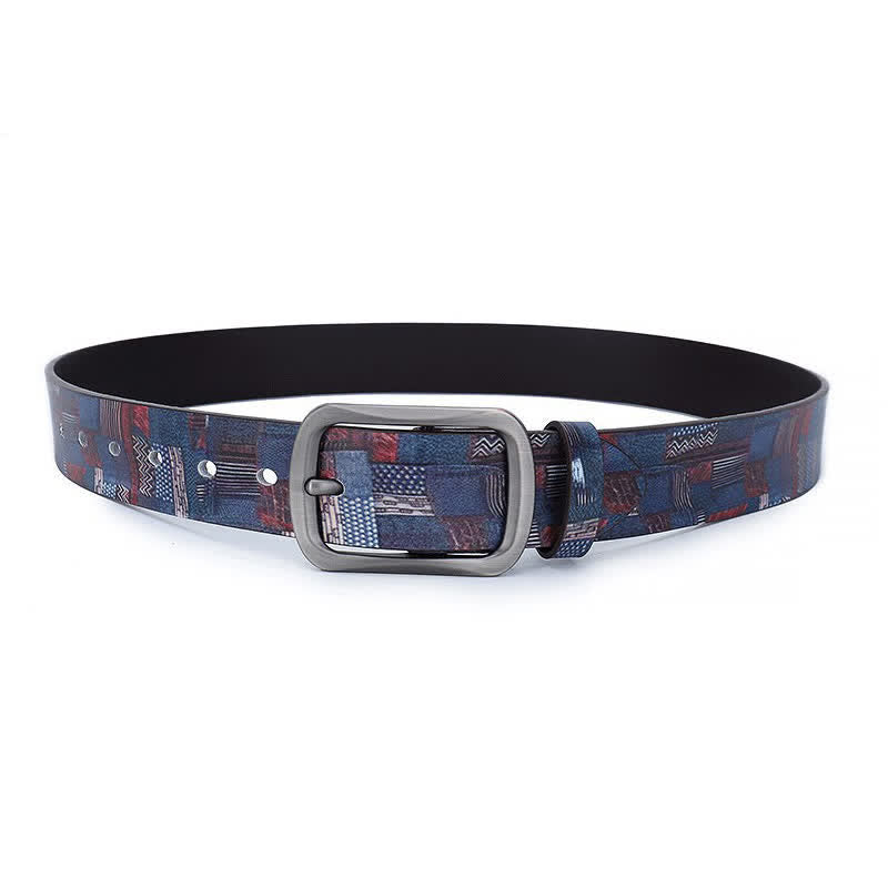 Cintura in vera pelle con motivo graffiti blu navy