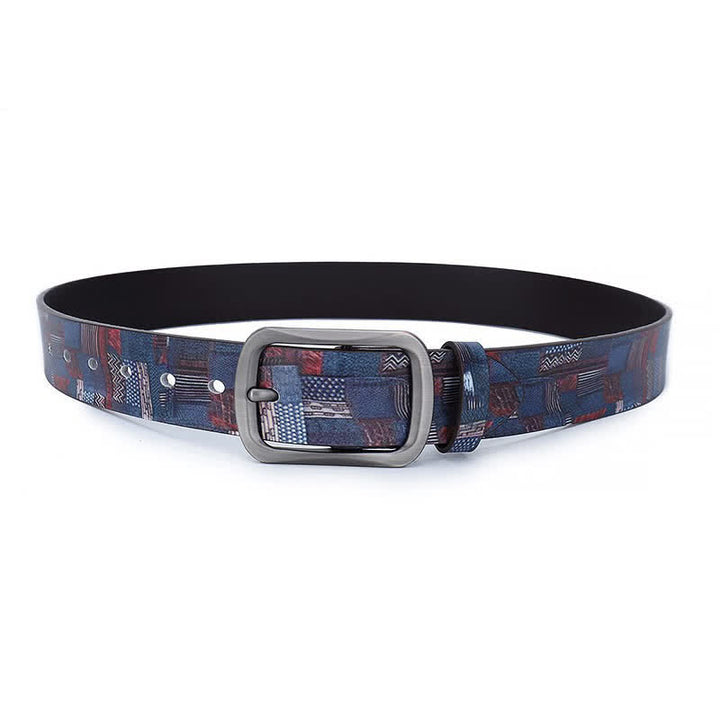Cintura in vera pelle con motivo graffiti blu navy