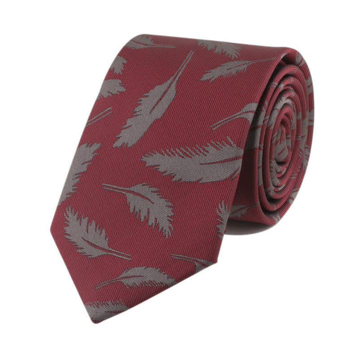 Cravatta da uomo in jacquard con stampa di piume - Borgogna - image 3