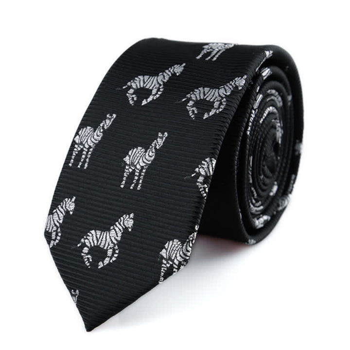Cravatta da uomo nera sottile in twill con motivi zebrati