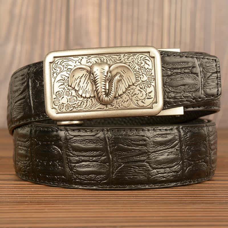 Cintura da uomo in pelle con motivo punk elefante coccodrillo - Argento e nero - Pelle di alligatore - 44 - image 19