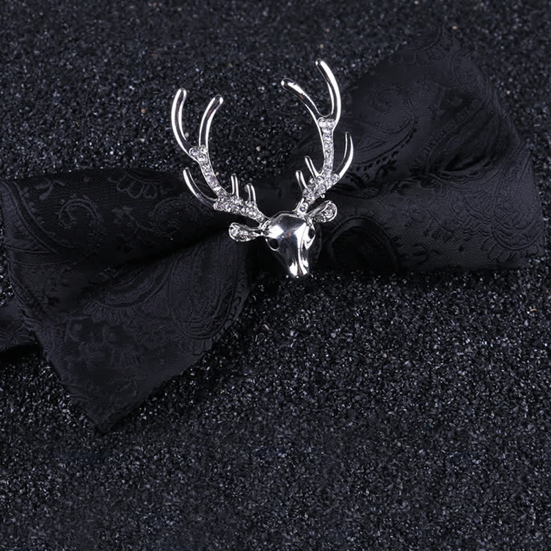 Papillon da uomo con decorazione testa di alce natalizia Paisley - Nero e argento - image 8
