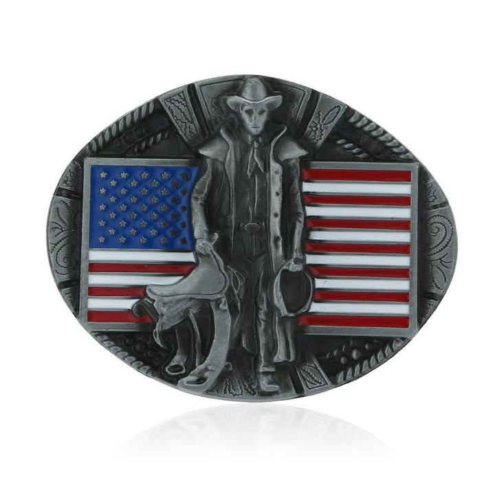 Cintura in pelle con fibbia da cowboy con bandiera americana fai da te da uomo