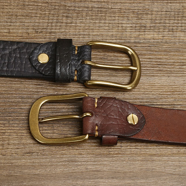 Cintura in pelle con motivo in pelle di bisonte goffrata da uomo