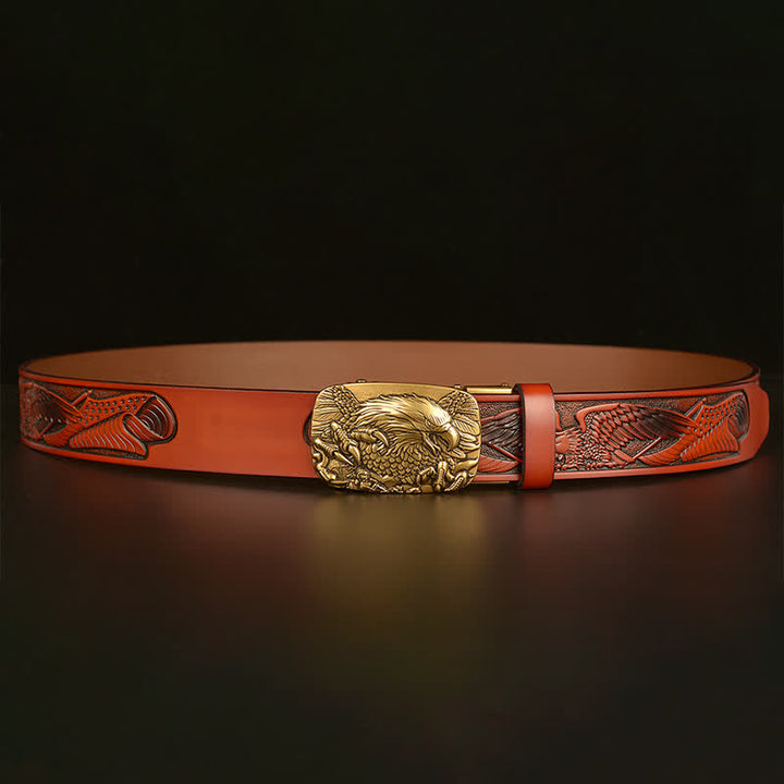 Cintura in pelle con fibbia automatica Eagle Wings Vintage da uomo - image 3