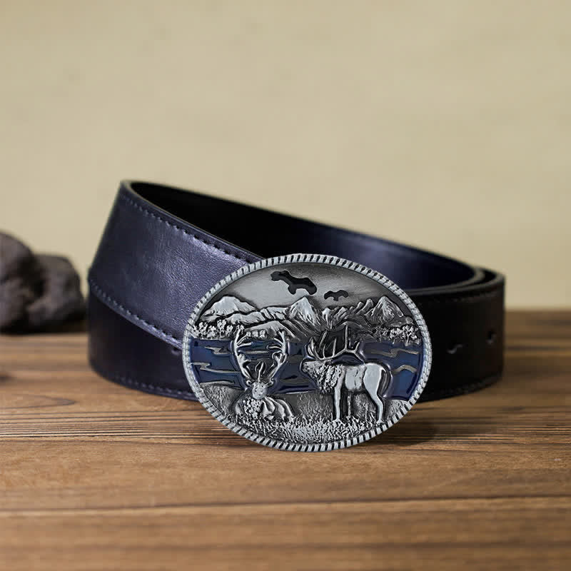 Cintura in pelle con fibbia a forma di cervo con smalto fai da te da uomo - Argento antico - Cintura PU nera (40) - image 2