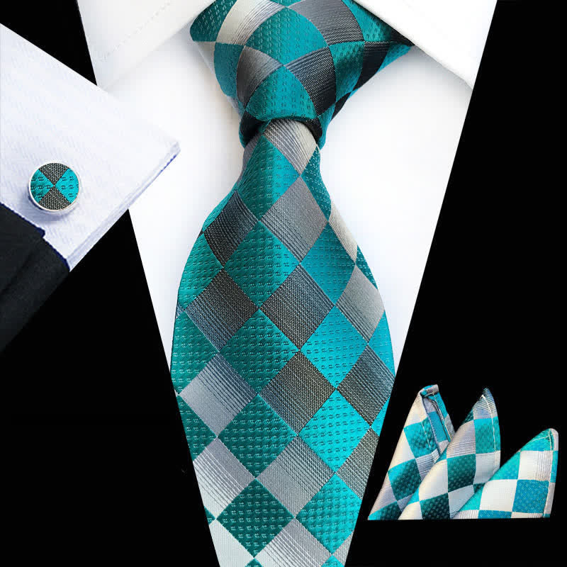 Set di 3 cravatte a scacchi con colori a contrasto da uomo