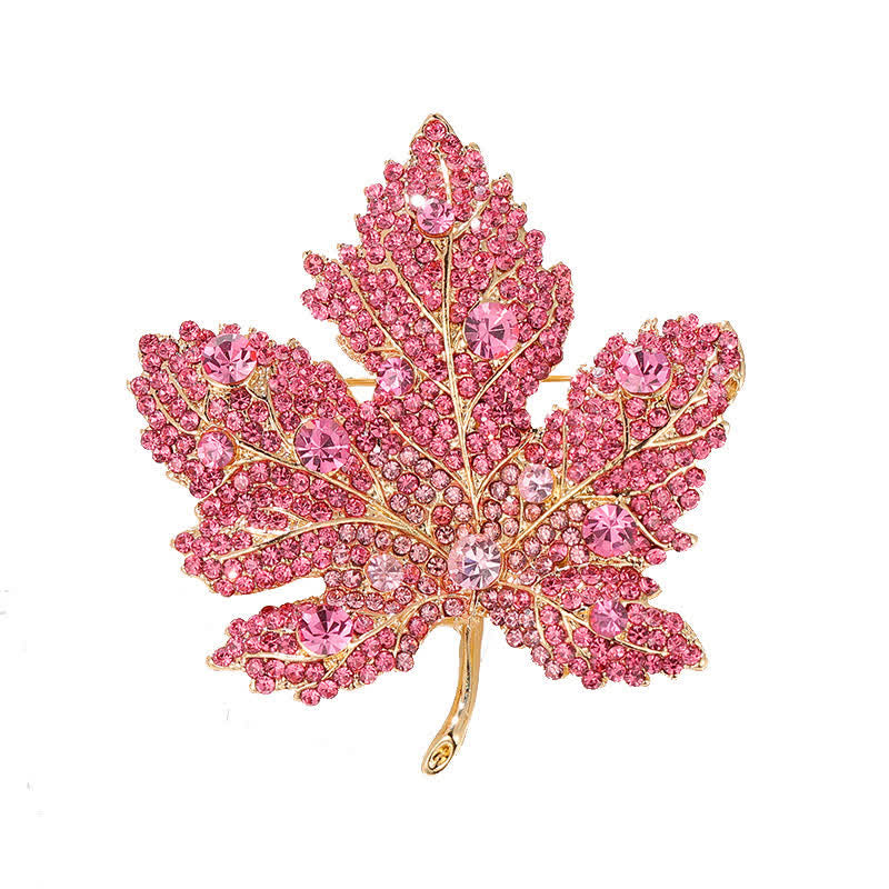 Spilla da donna a forma di foglia d'acero con cristalli e strass