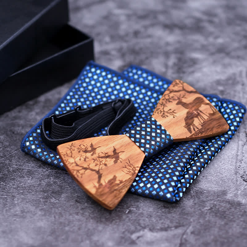 Set di 3 papillon in legno con motivo a alce natalizio da uomo - image 3