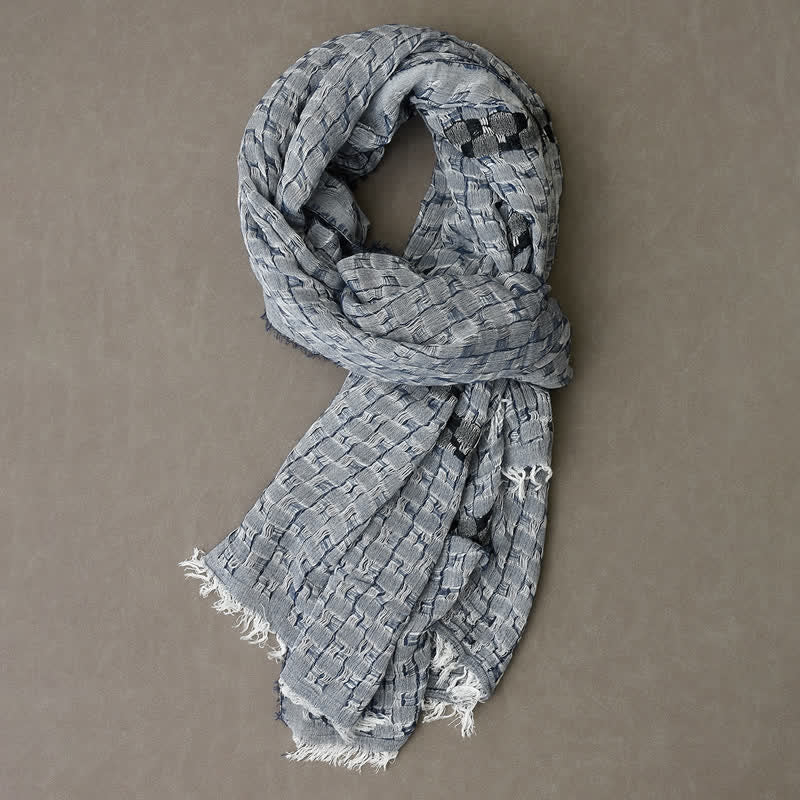 Sciarpa con nappe a quadri e stropicciate, unica nel suo genere, da uomo - image 1