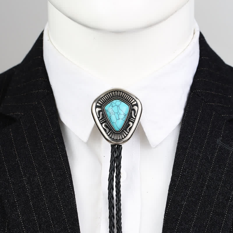 Cravatta Bolo speciale geometrica in pietra turchese blu agata
