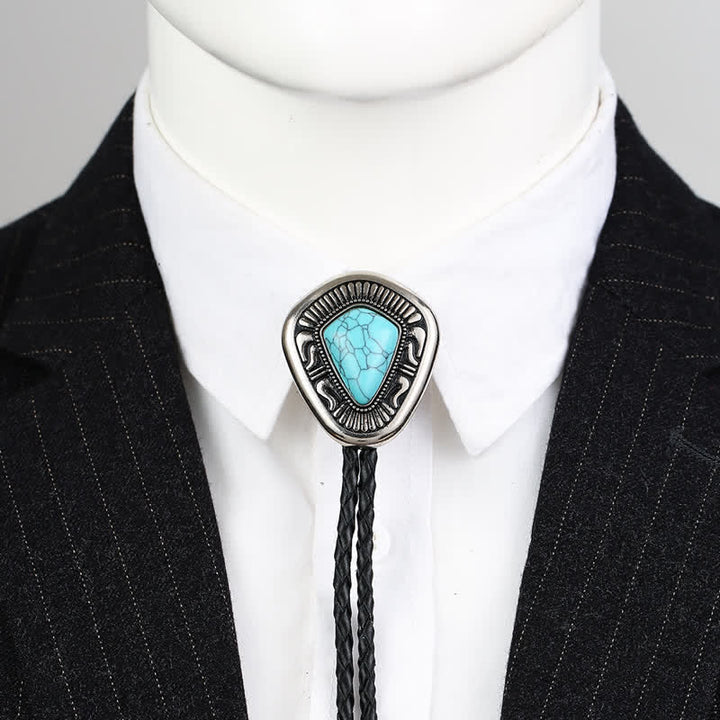 Cravatta Bolo speciale geometrica in pietra turchese blu agata