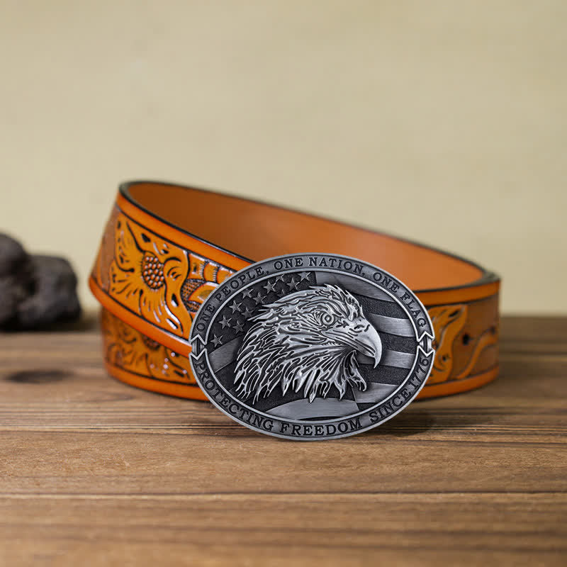Cintura in pelle con fibbia della bandiera USA con aquila calva patriottica fai da te da uomo