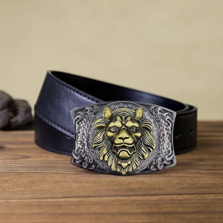Cintura in pelle con coltello pieghevole nascosto con leone d'oro fai da te da uomo