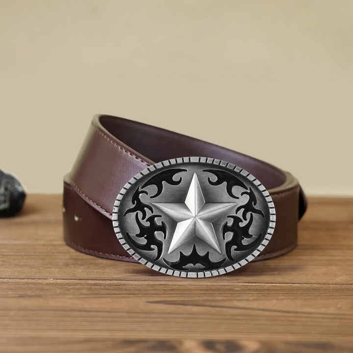 Cintura in pelle con fibbia a stella solitaria in argento fai da te da uomo