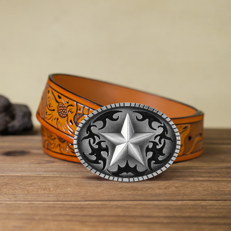 Cintura in pelle con fibbia a stella solitaria in argento fai da te da uomo